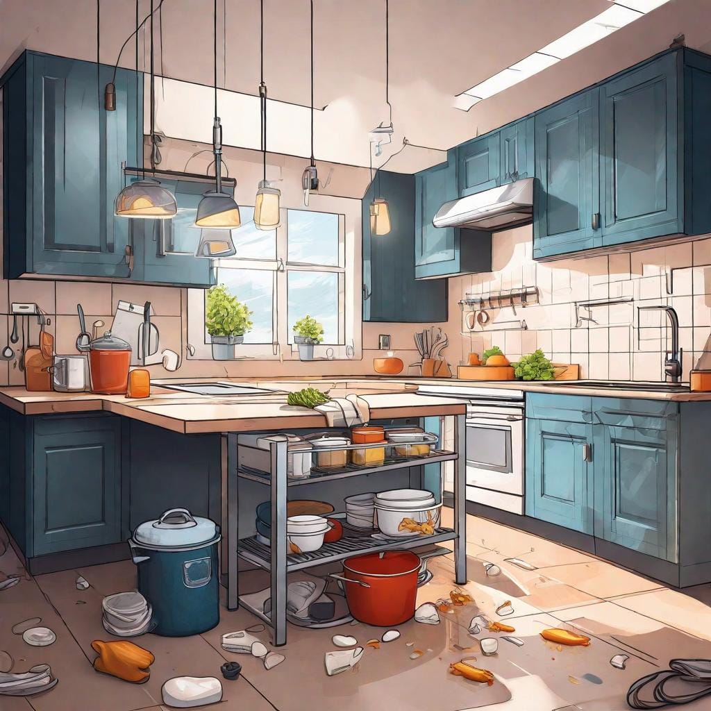 An engaging digital illustration portraying a clean and clutter-free kitchen, with all potential entrance points sealed off and garbage disposed of responsibly. The image conveys the importance of regular cleaning in preventing cockroach infestations. The color temperature is cool, representing cleanliness and hygiene. The lighting is even, creating a bright and inviting atmosphere.