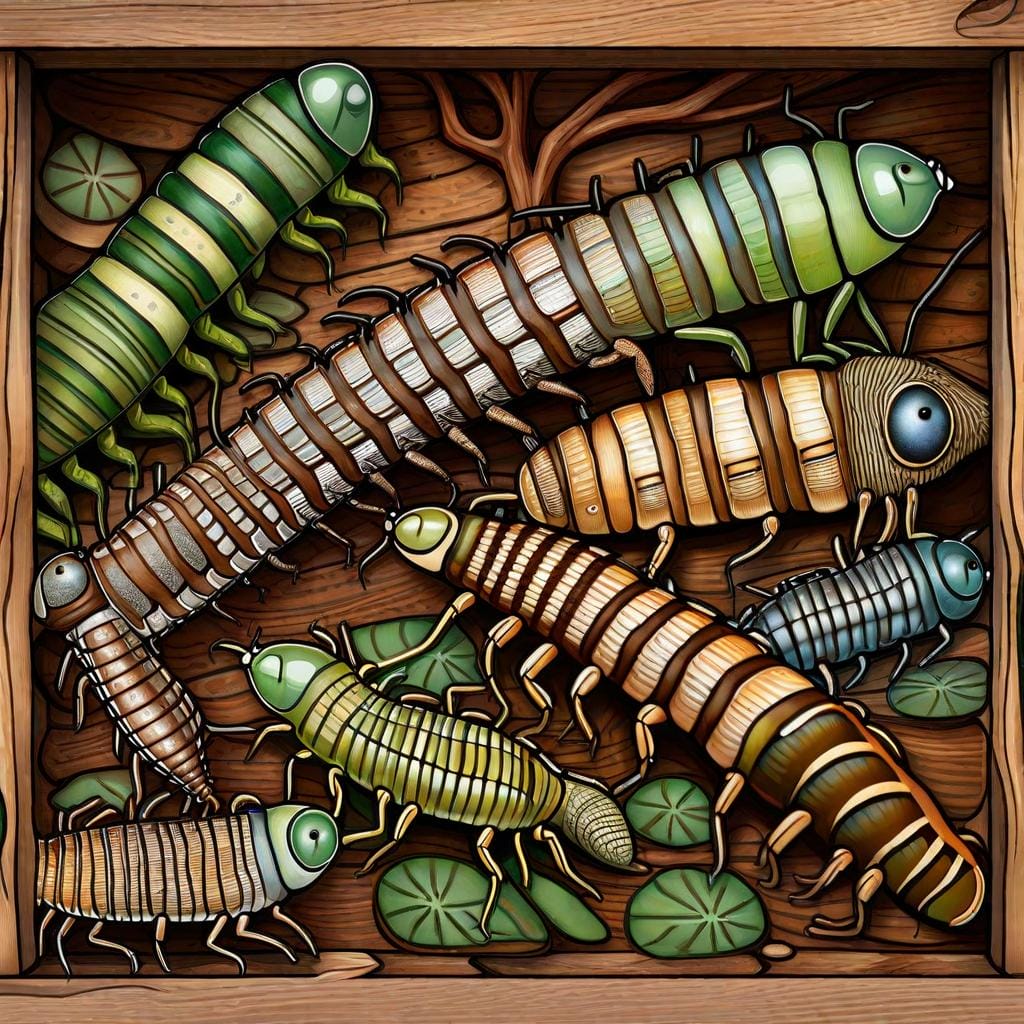 termite larvae, Robert Bateman, color palette of earthy browns and greens, intense focus on the larvae for identification purposes, soft lighting to highlight details, mysterious atmospher