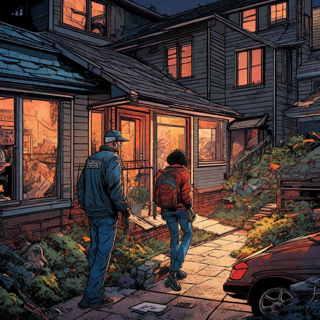 A dynamic illustration showing the proper placement of bait in high traffic areas, with multiple bait stations and a vigilant homeowner monitoring the process. Drawing inspiration from the action-packed scenes of comic book art, with exaggerated perspectives and energy. Color temperature: Bold and vibrant. Lighting: Dramatic and intense

